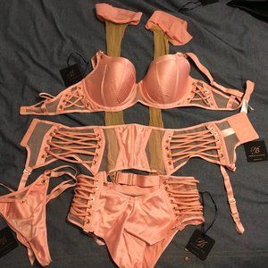 Honey Birdette Jerry - Pink - Bra 36F - Brief M - Thong M -Suspender M - Stock L
